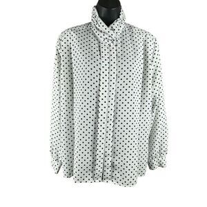 Vintage 80s Polka Dot Print Blouse White Black 12